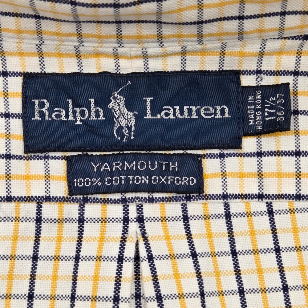 Ralph Lauren Yarmouth Mens 17.5 36/37 Flesh Pony Oxford Shirt Navy Yellow Check - Picture 4 of 7